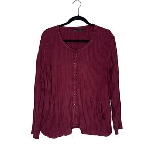 Gudrun Sjoden Cardigan Women Med Burgundy Excellent Organic Cotton Ribbed Knit